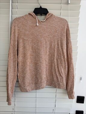 Striped Hooded top in ivory and tan